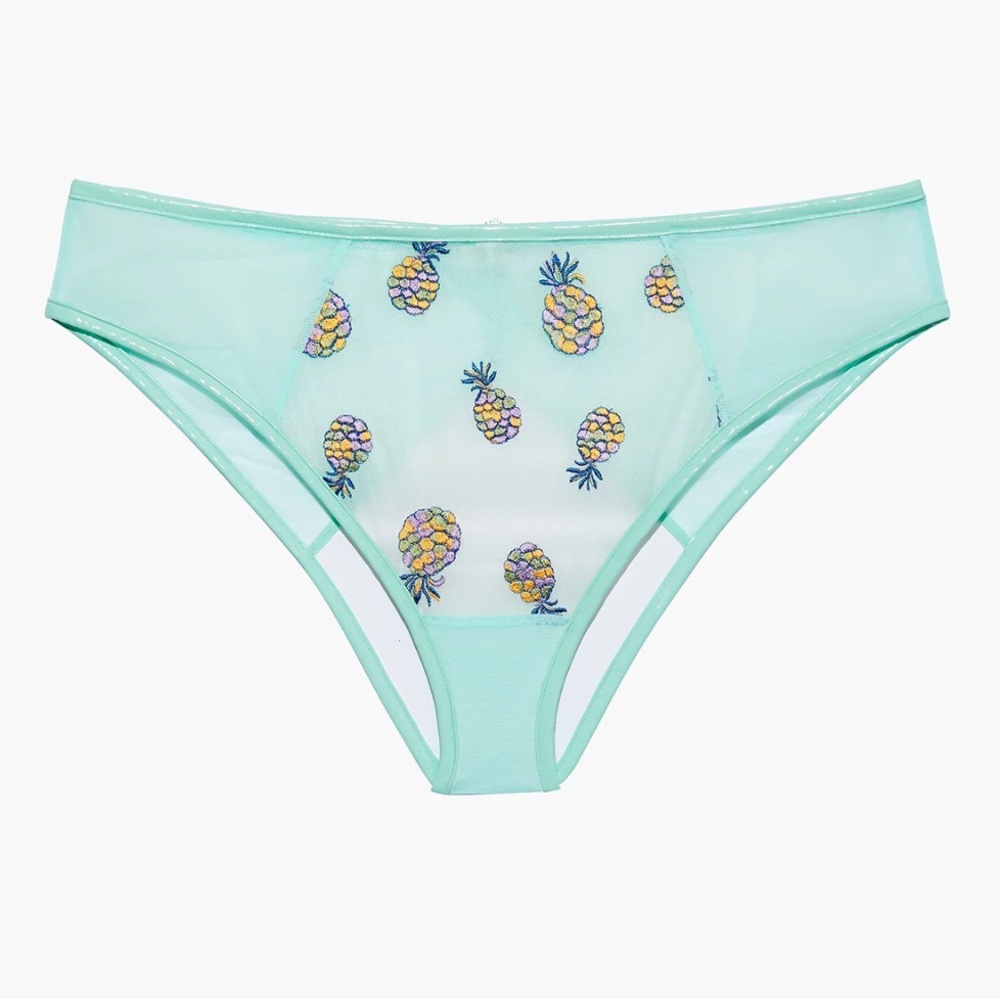 Sheer Pineapple-Print Bikini Briefs in Mint